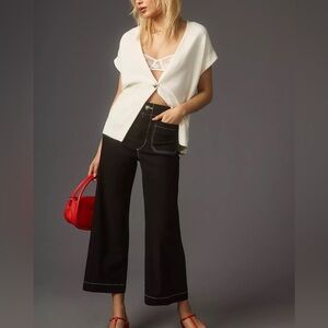 Anthropologie -The Colette Crop Wide-Leg Pants by Maeve: Contrast-Stitch Edition